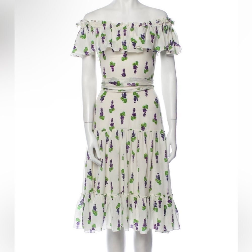 Isolda Silk Grape Ruffle Midi Dress